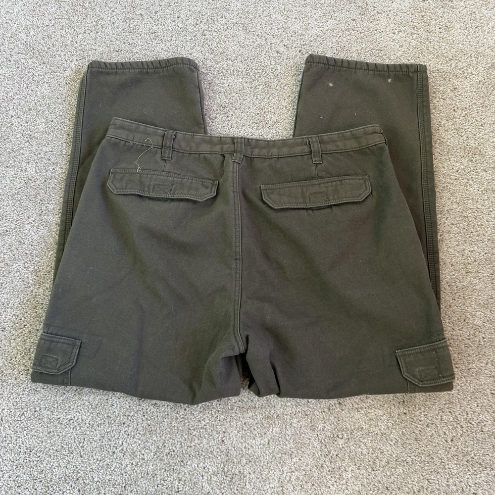 Stanley Pants Mens 36x30 Green Canvas Insulated Cargo Relaxed Fit Straight Leg